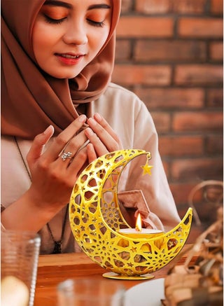 حامل شموع رمضان ، حامل شمعدان مزخرف على شكل قمر ، ديكورات رمضان للمنزل - view 3